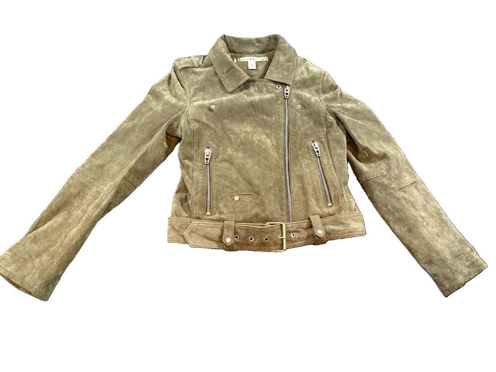 Chelsea & Violet Women’s XS Olive Green Genuine Suede Leather Moto Biker Jacket